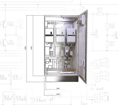 Schaltschrank von Elektrotechnik Behrendt vor einem Schaltplan